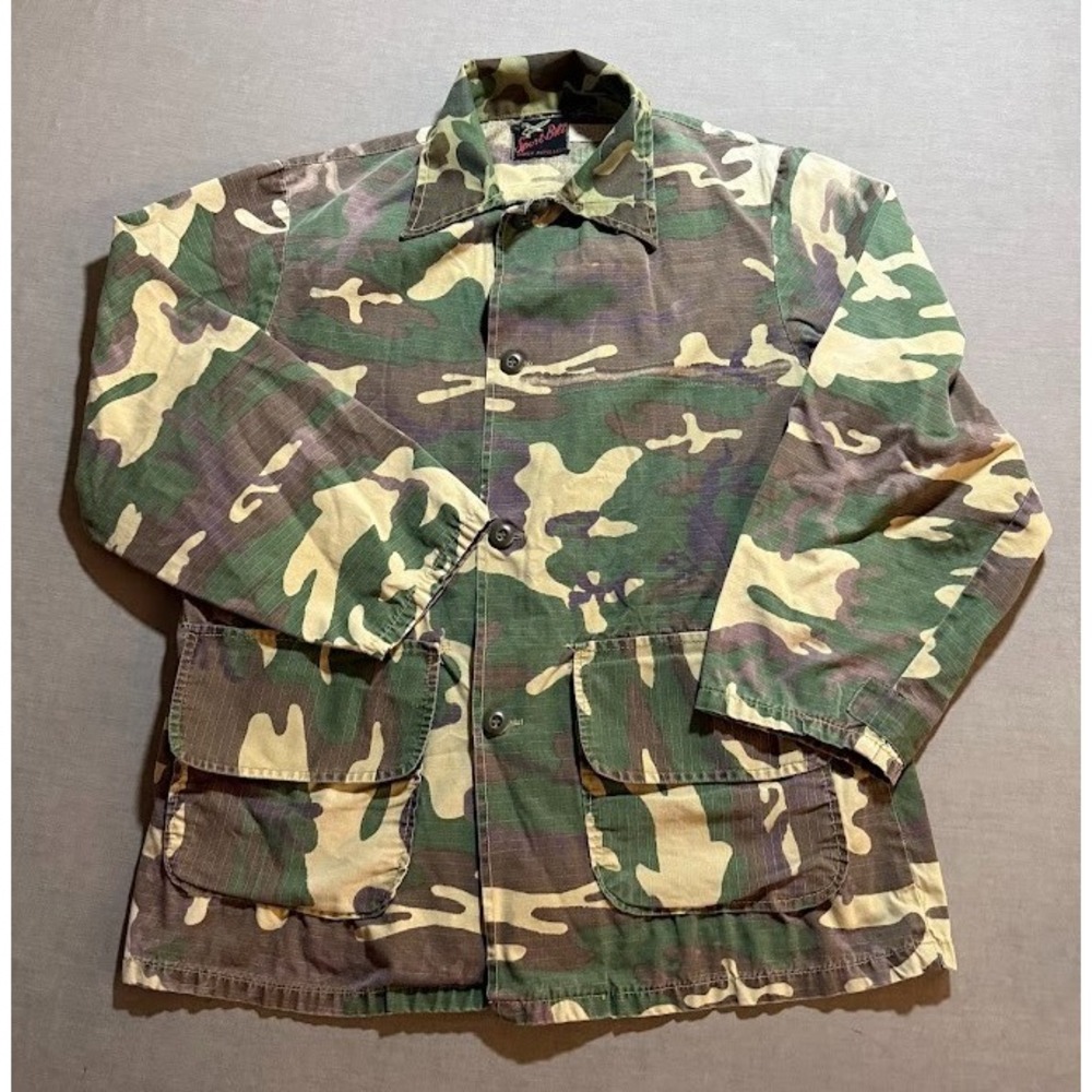 Vintage Sport-Bilt Shirt Adult Large Green Camouflage Pocket Button‎ Up Hunting.